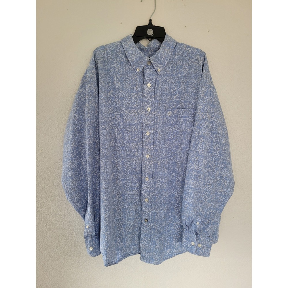 Ariat Mens XXL Blue White Scroll Paisley Long Sleeve Cotton Western Shirt #5